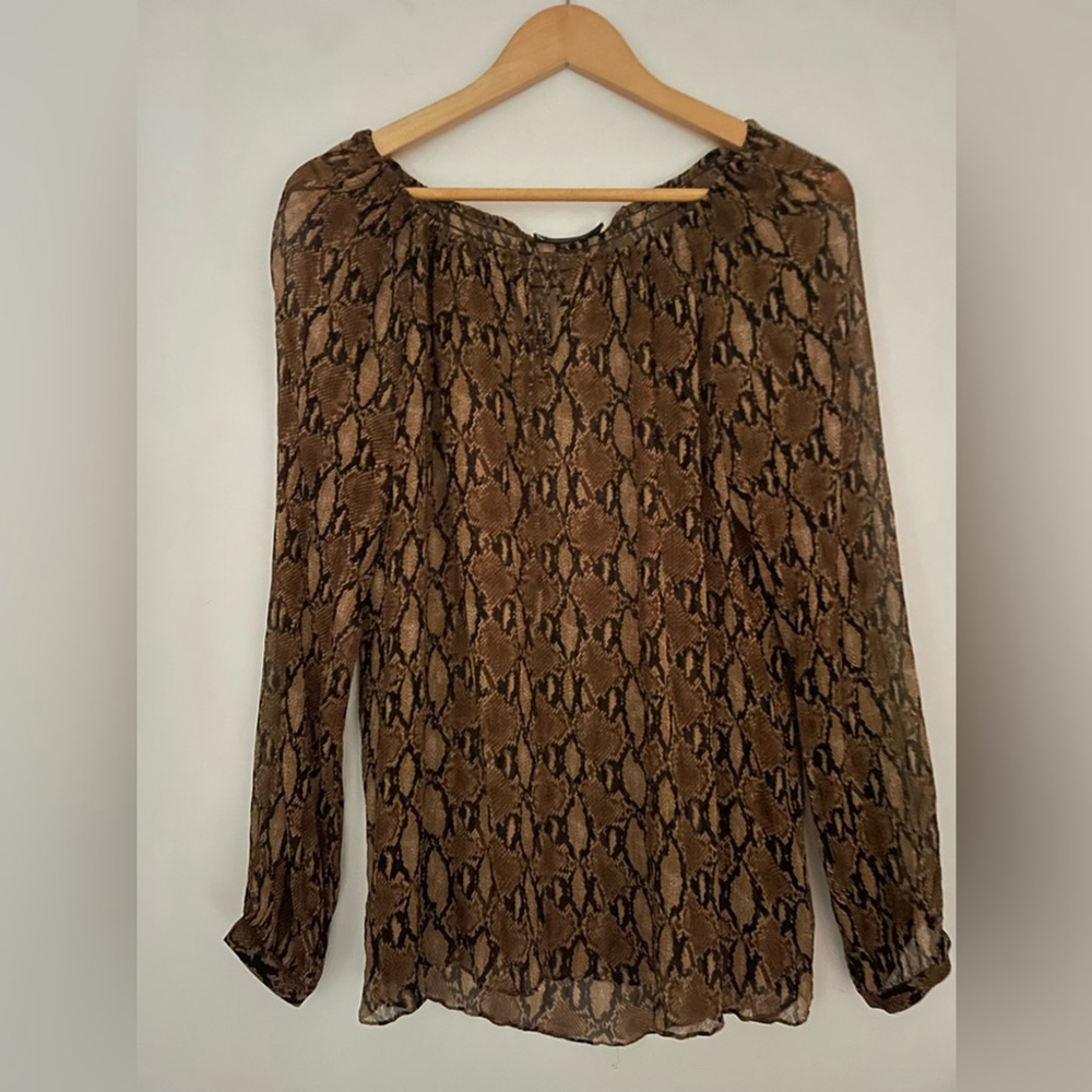 lauren ralph lauren Brown Snake Print Women's Top peasant blouse